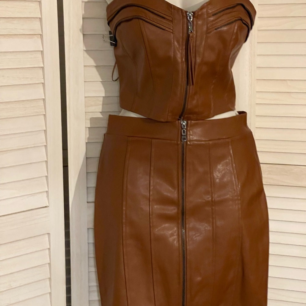 Haute Monde Brown Midi Pencil Skirt Set for Night Out
